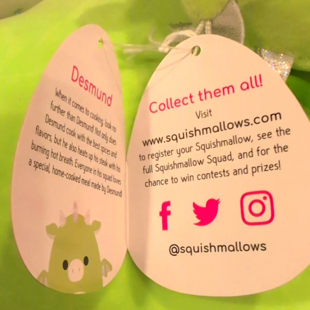🆕 NWT - Squishmallows Desmund the Dragon Clip-On | Kellytoy Plush Keychain - Picture 7 of 8